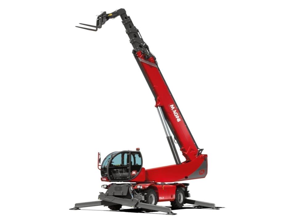 The RTH 6.39 is a rotating telescopic handler designed for use with heavy and bulky loads.